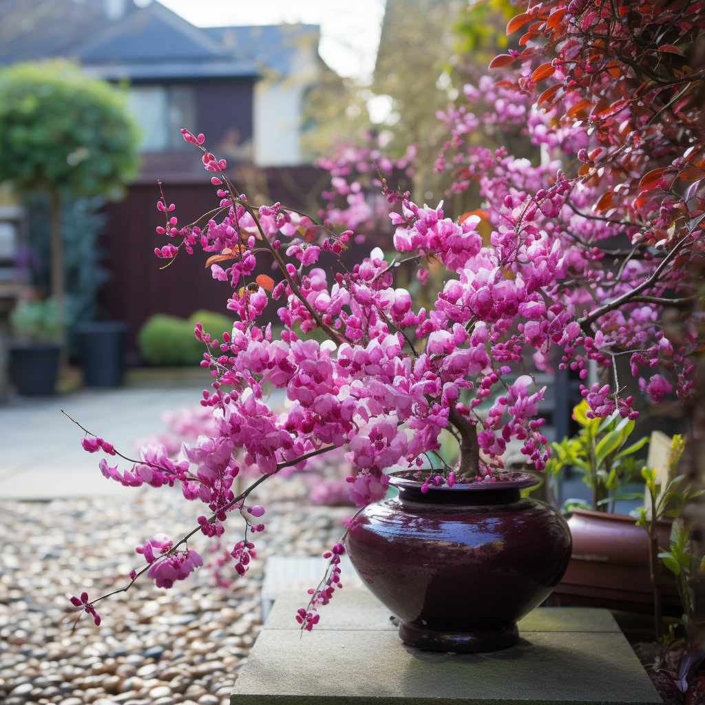 Colorful blooming Cercis Chinensis tree