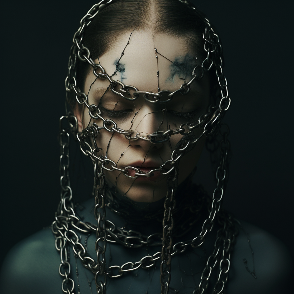 Chained up person with chin