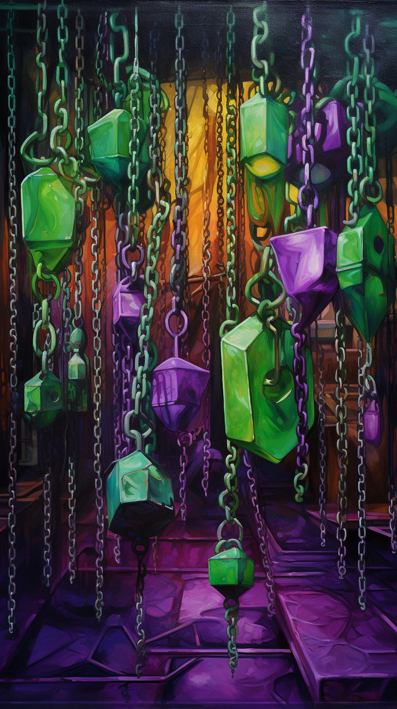 Colorful chained up paintings