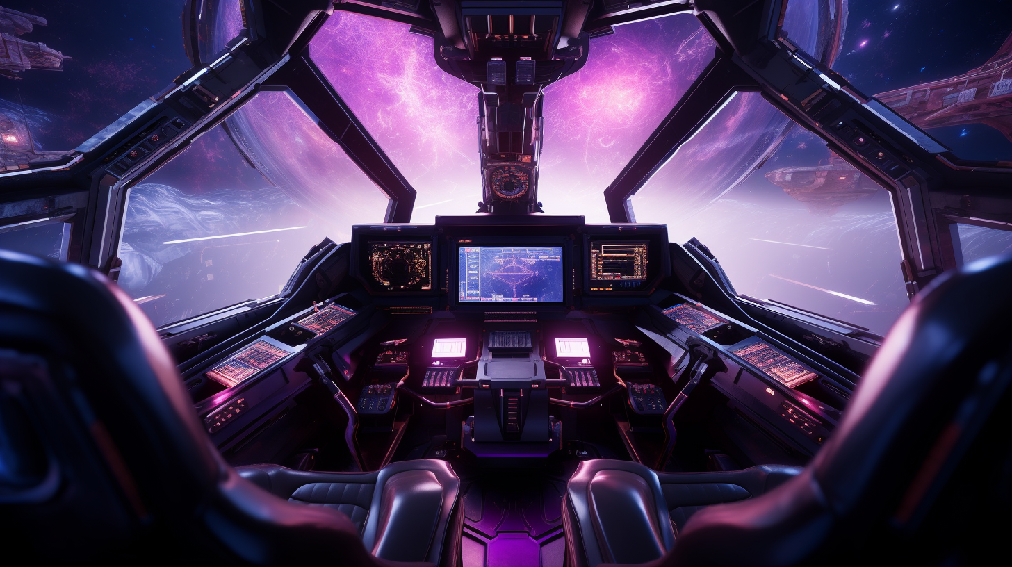 Futuristic chairless cockpit in spaceship