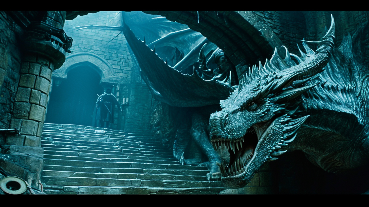 Harry Potter battling a deadly basilisk