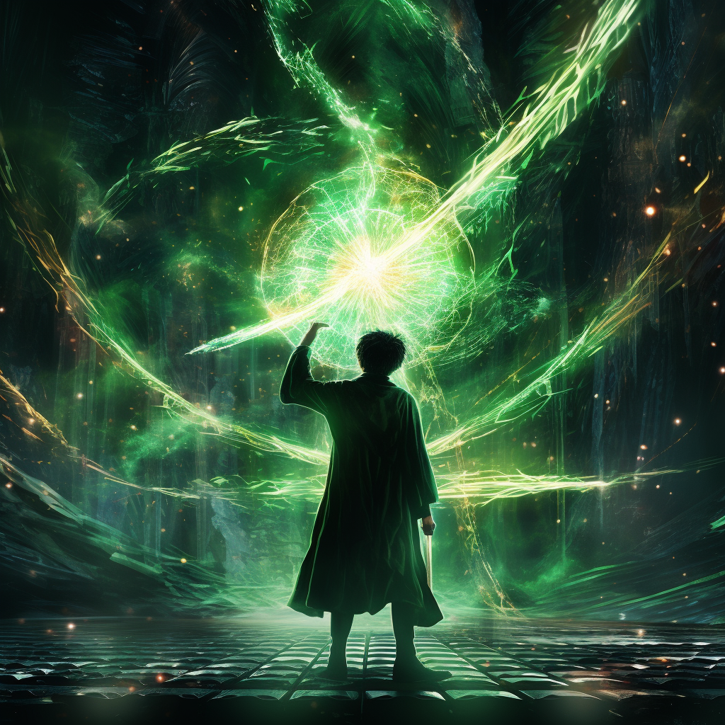 Harry Potter casting powerful green spell