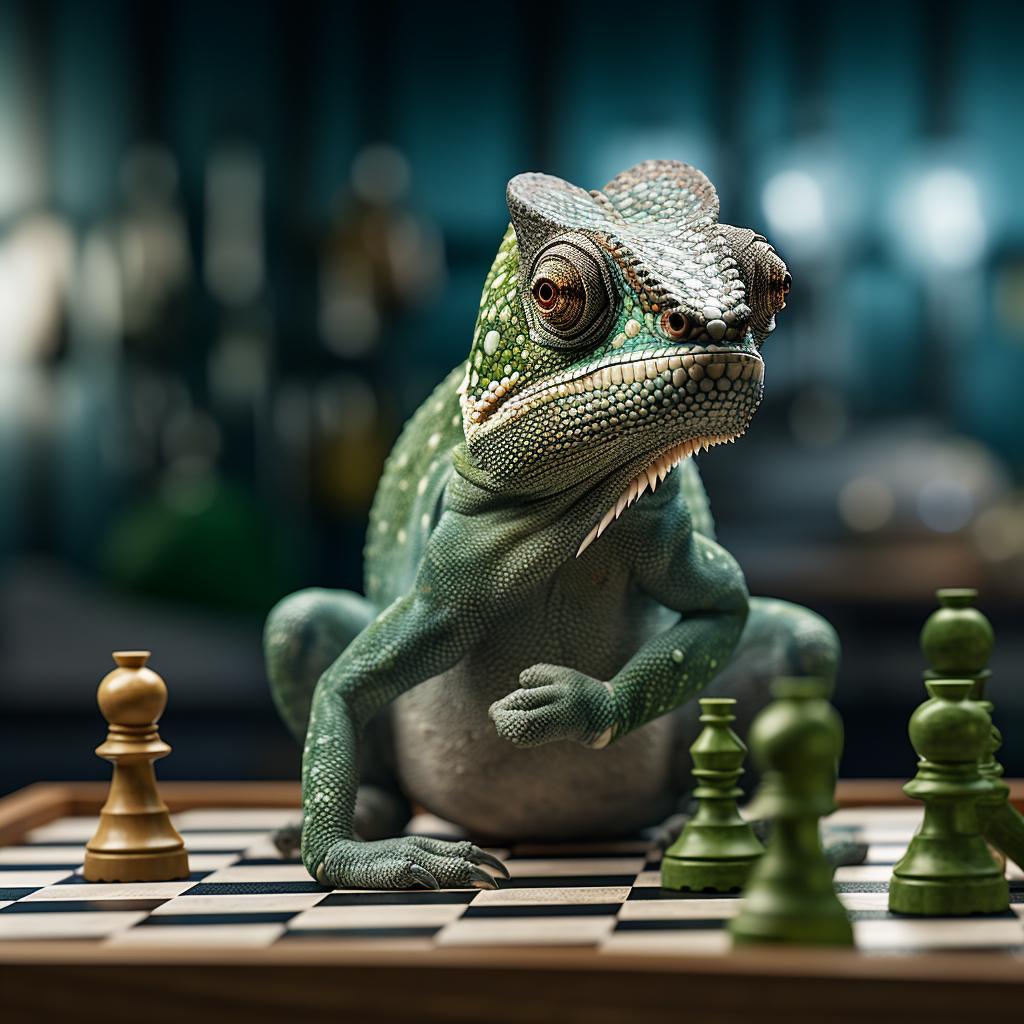 Chameleon on Chessboard Photo