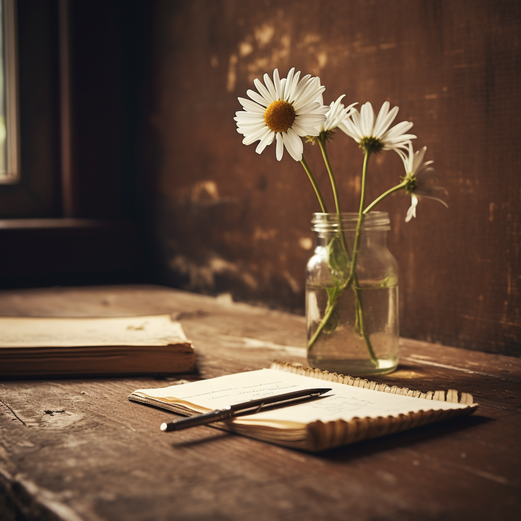 Chamomile on Beige Wooden Desk