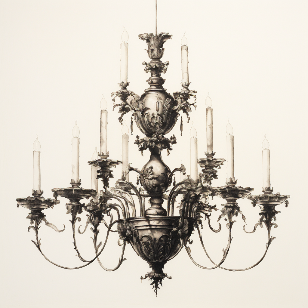 Chandelier Etching White Background