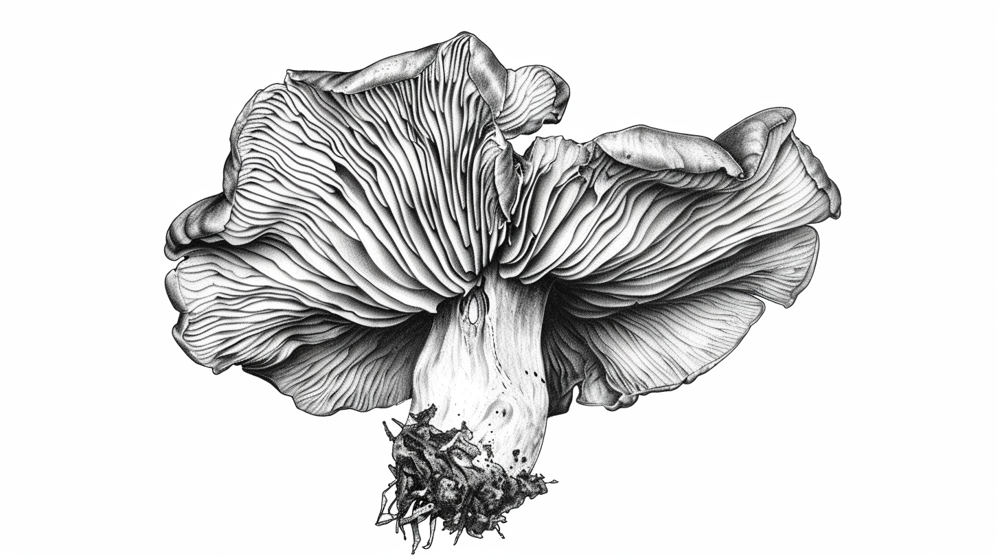 Black and White Chanterelle Mushroom Etching