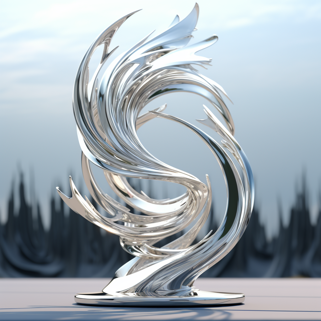 Abstract silver sculpture in chaos