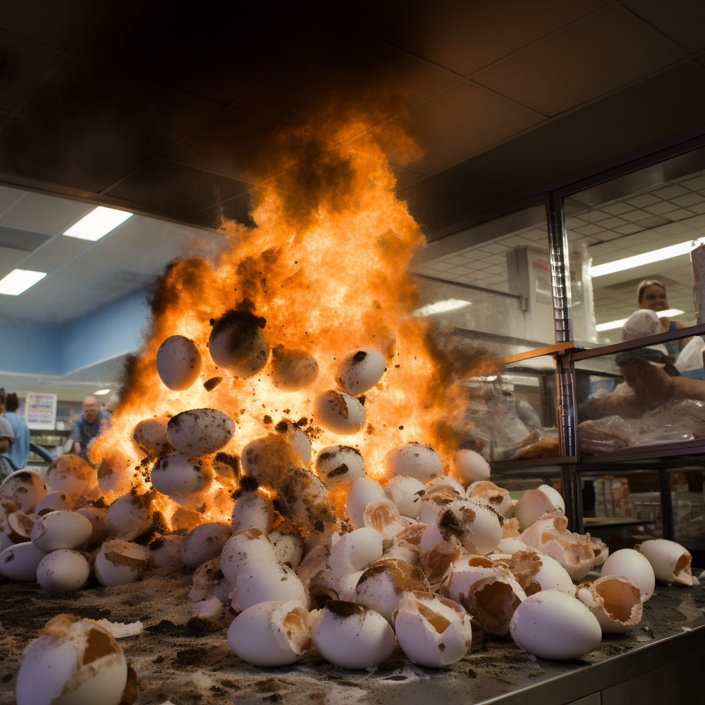 Chaos at Walmart with broken eggs and spilled milk