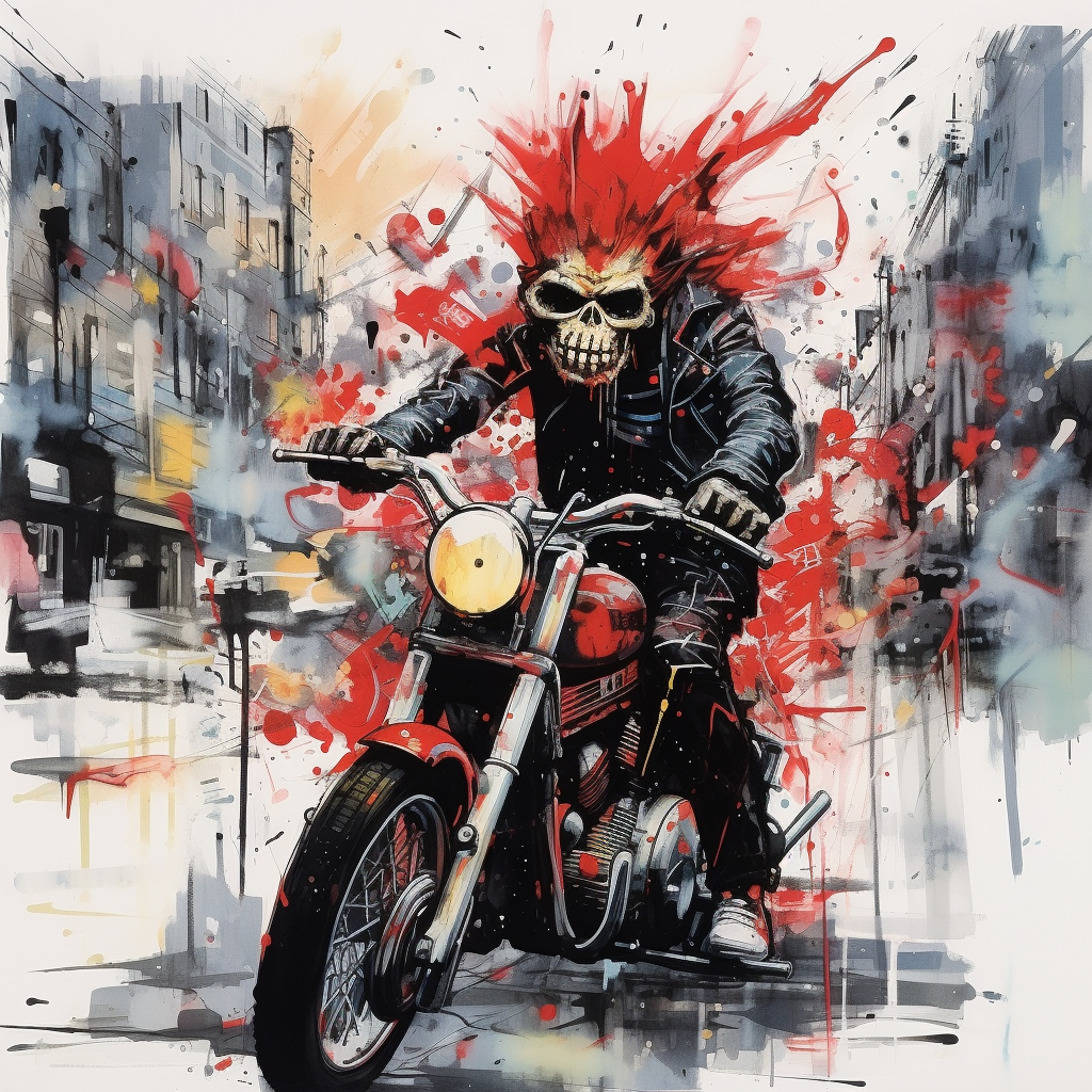 Artwork of chaotic punk city biker demon