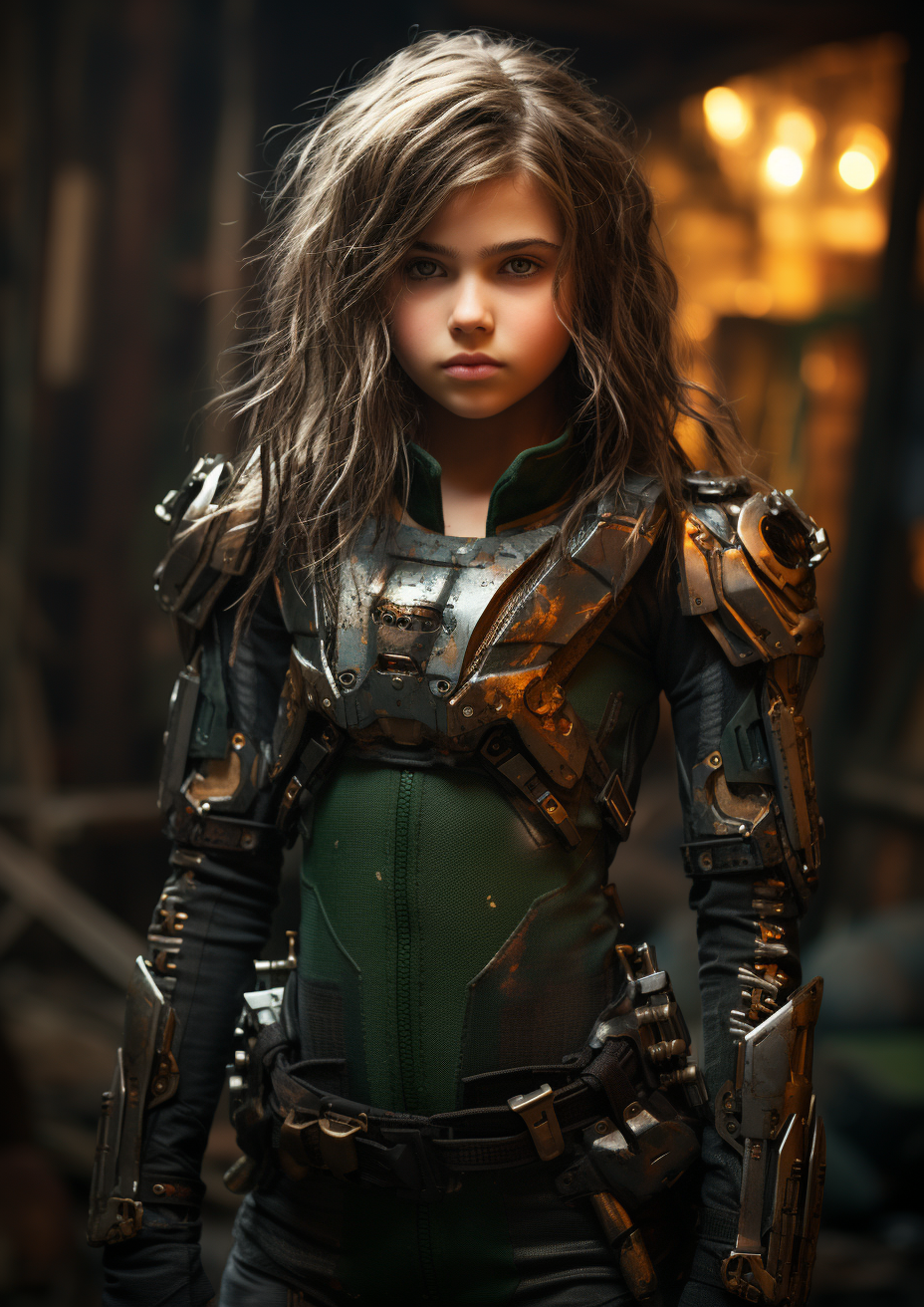 Image of a baby girl in green metallic body armor