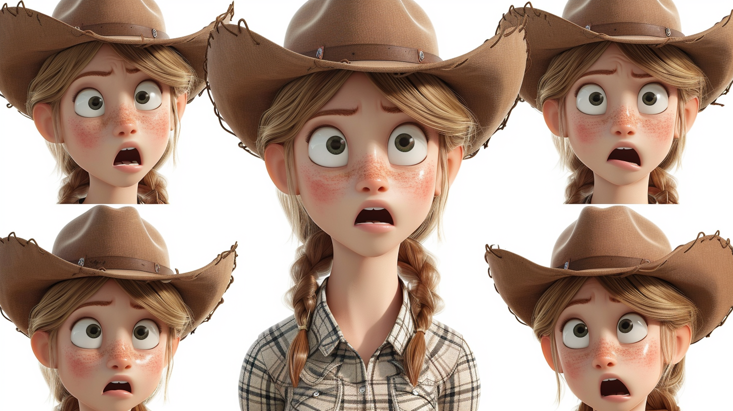 Cowgirl with various expressions