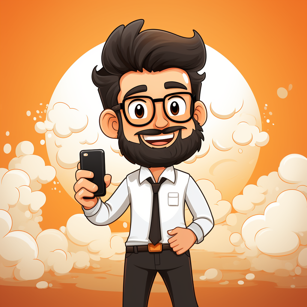 Character holding phone in clipart