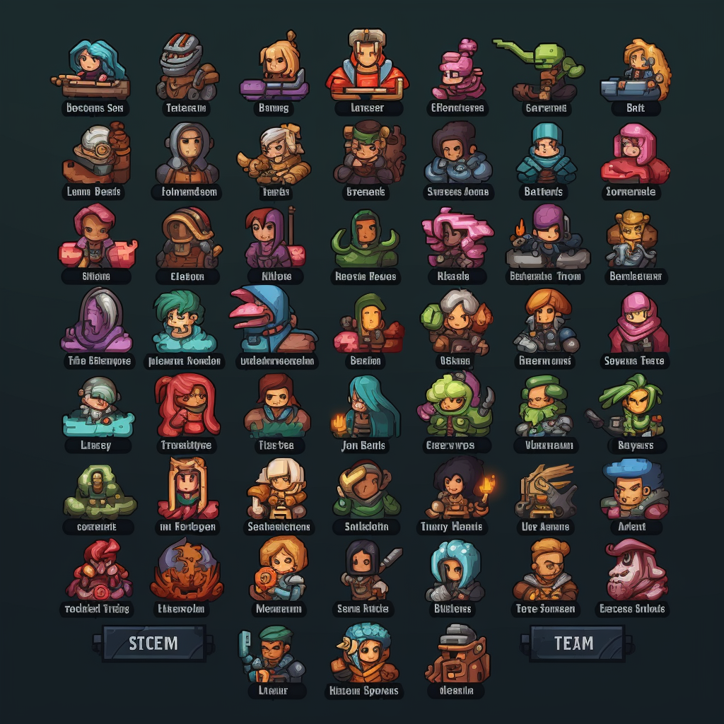 Pixel art of character select menu