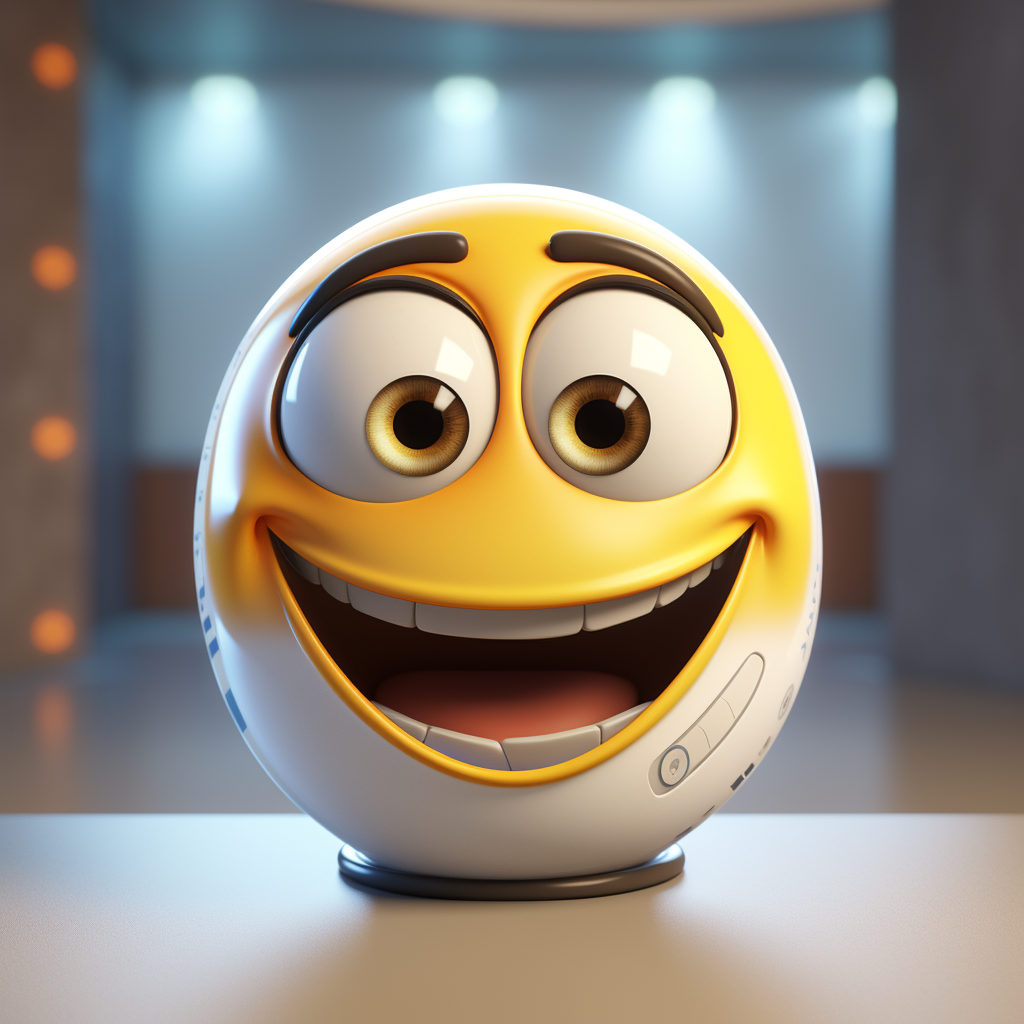 3D character with smiley face on screen