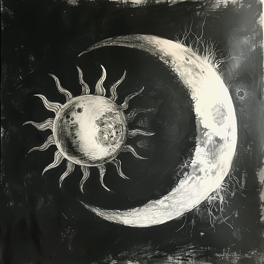 Sun Moon Charcoal Drawing Simple