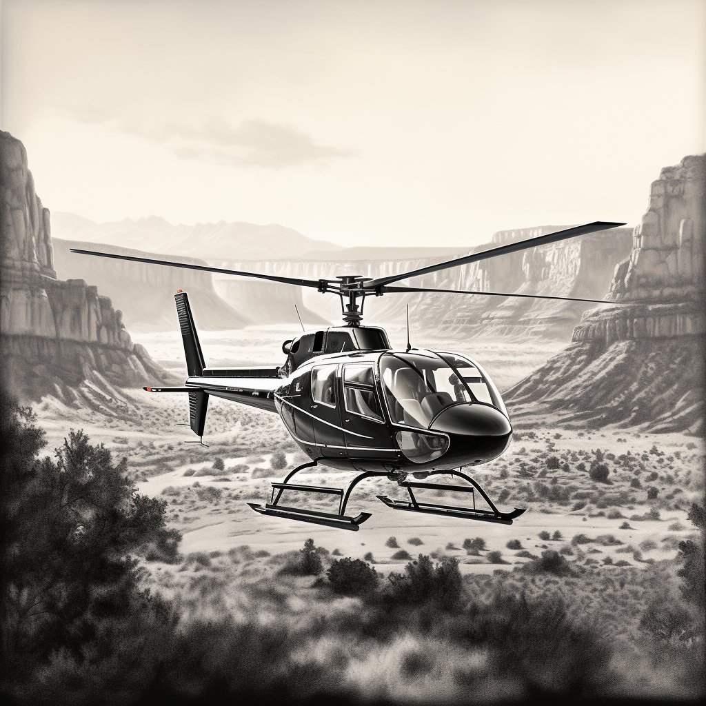 Charcoal Grey R44 Helicopter at Zion National Park