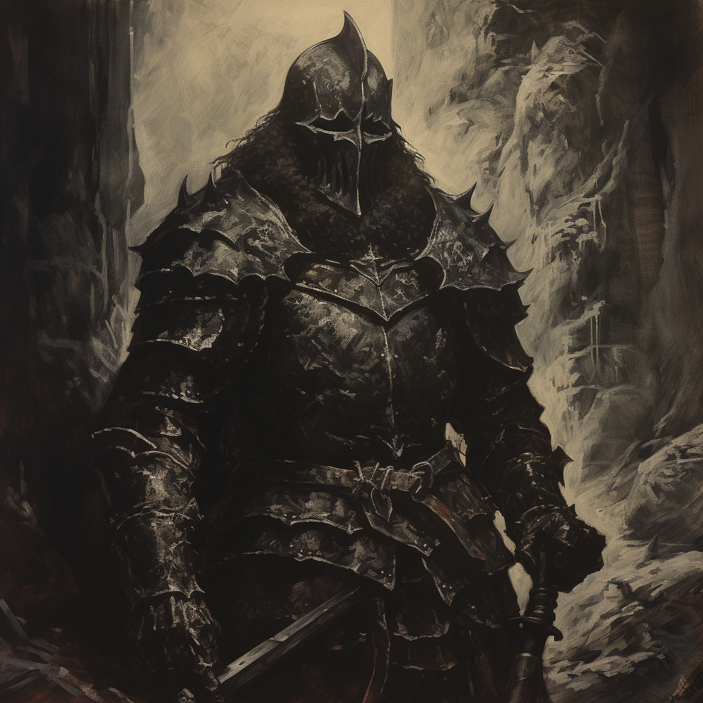 Knight on a charcoal illustrated dungeon and dragons book cover