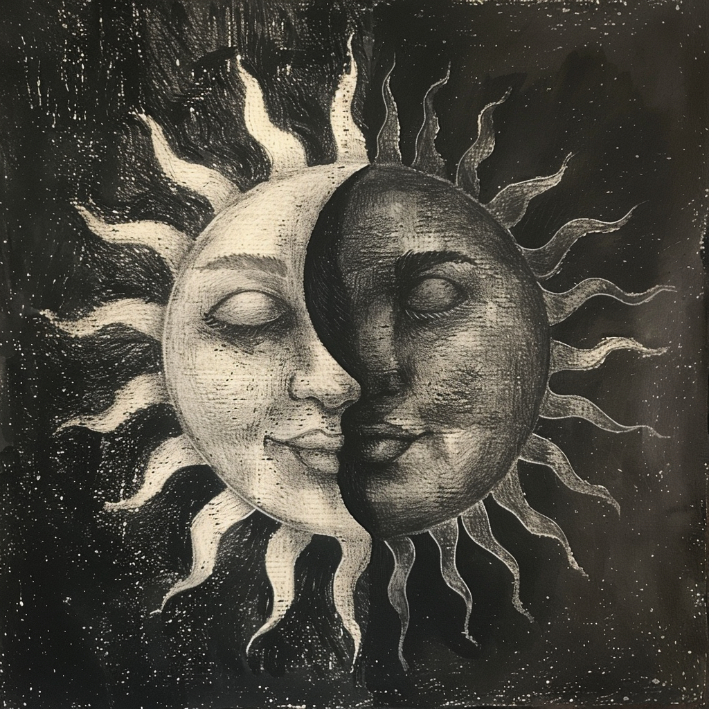 Simple Charcoal Sun Moon Art