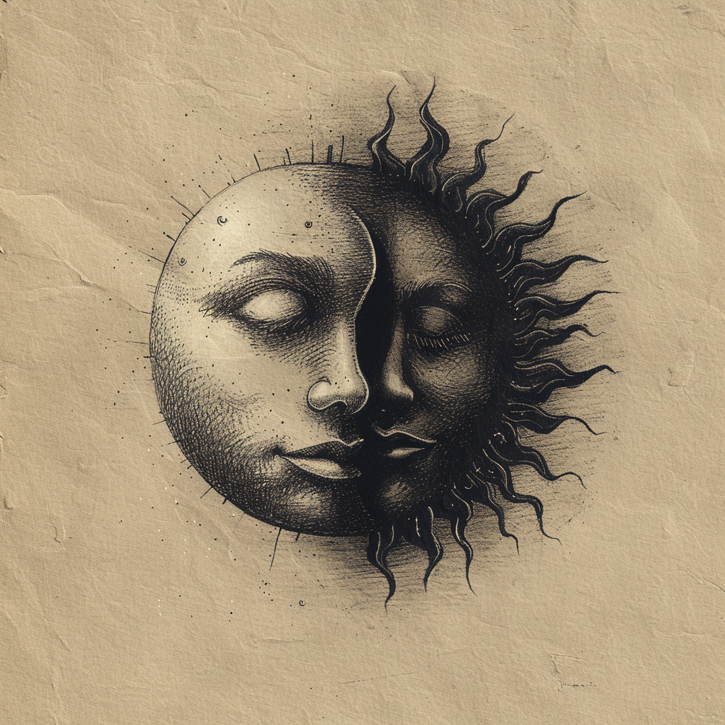 Beautiful Charcoal Sun Moon Illustration Art