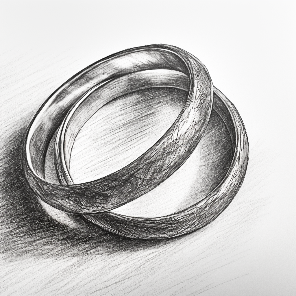 Wedding ring charcoal sketch with crosshatch shading