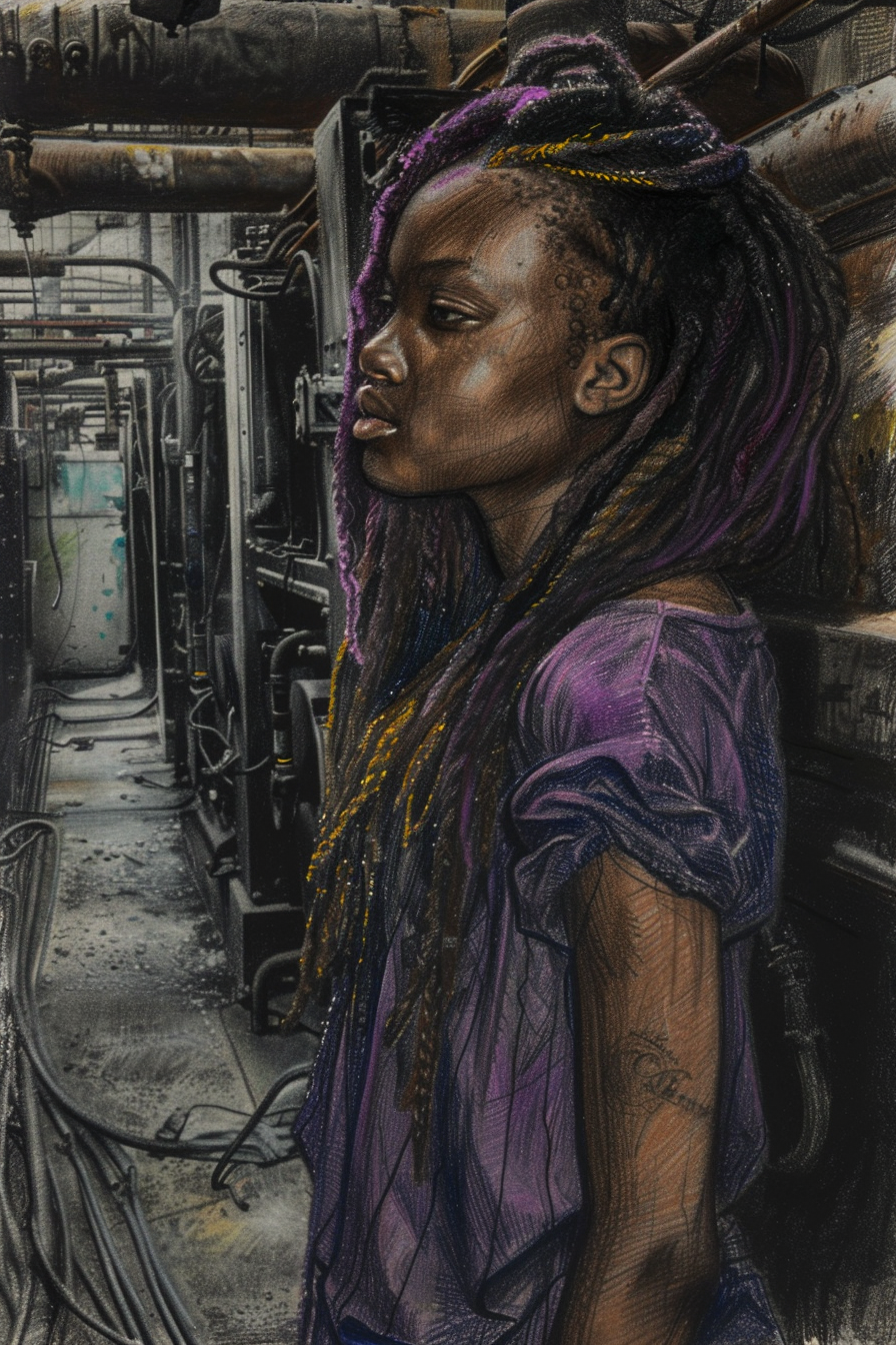 Charcoal Sketch Nigerian Girl Dreadlocks