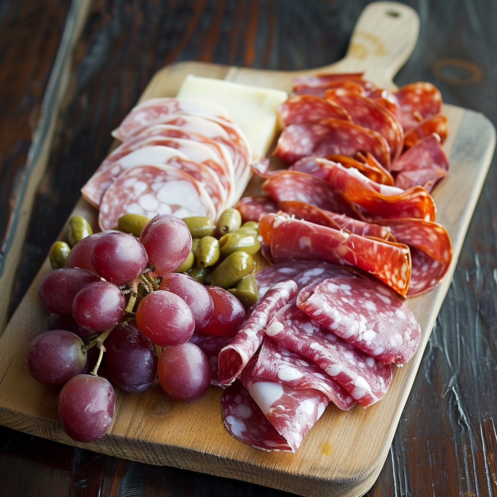 Charcuterie board with assorted meats and cheeses