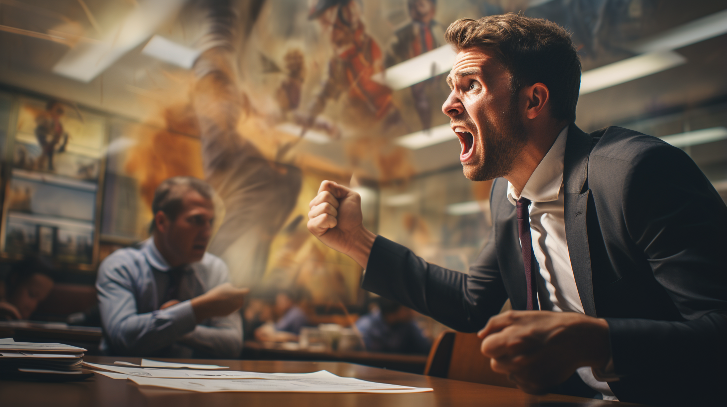 Image of charismatic businessman arguing in office