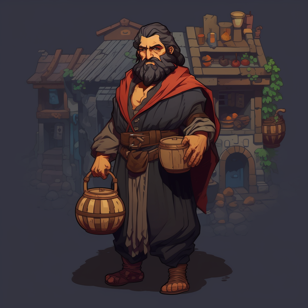 RPG Pixel Fantasy Charismatic Merchant with Black Beard