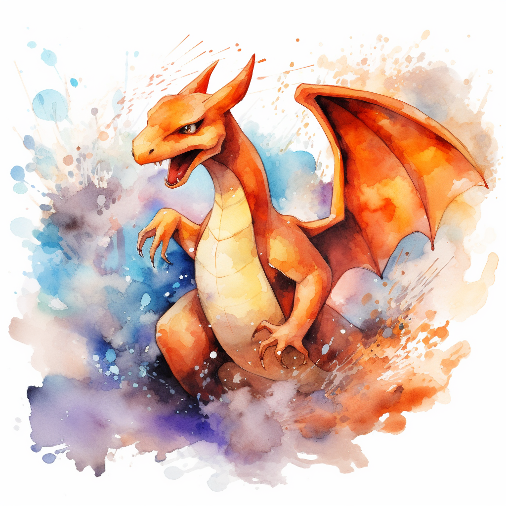 Charizard spitting fire watercolor