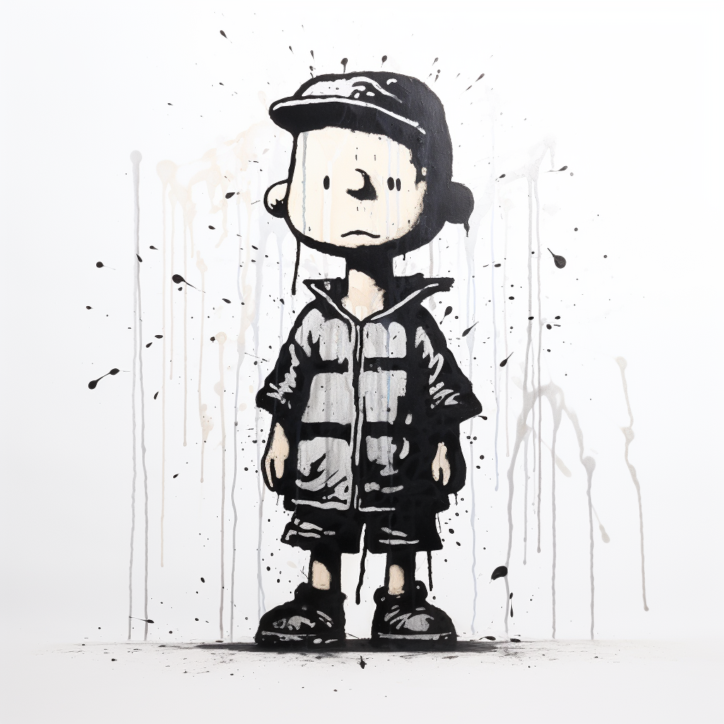 Banksy's Charlie Brown black outline spray painting