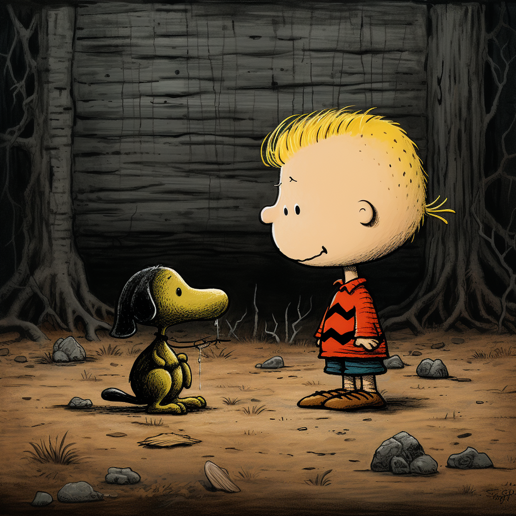 Charlie Brown petting a black squirrel