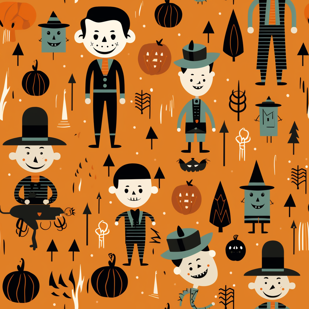 Halloween pattern inspired by Charlie Harper's art