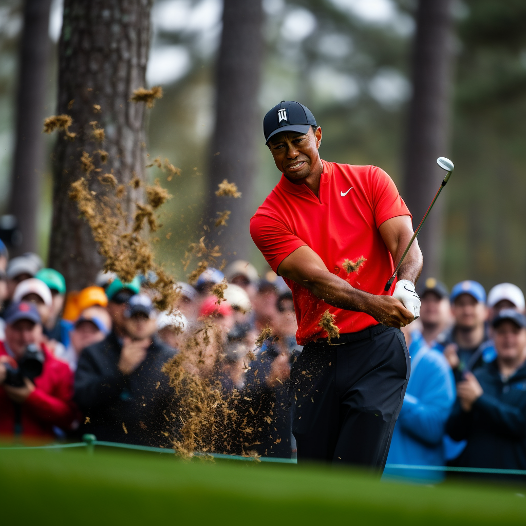 Charlie Woods picking up and throwing Tiger