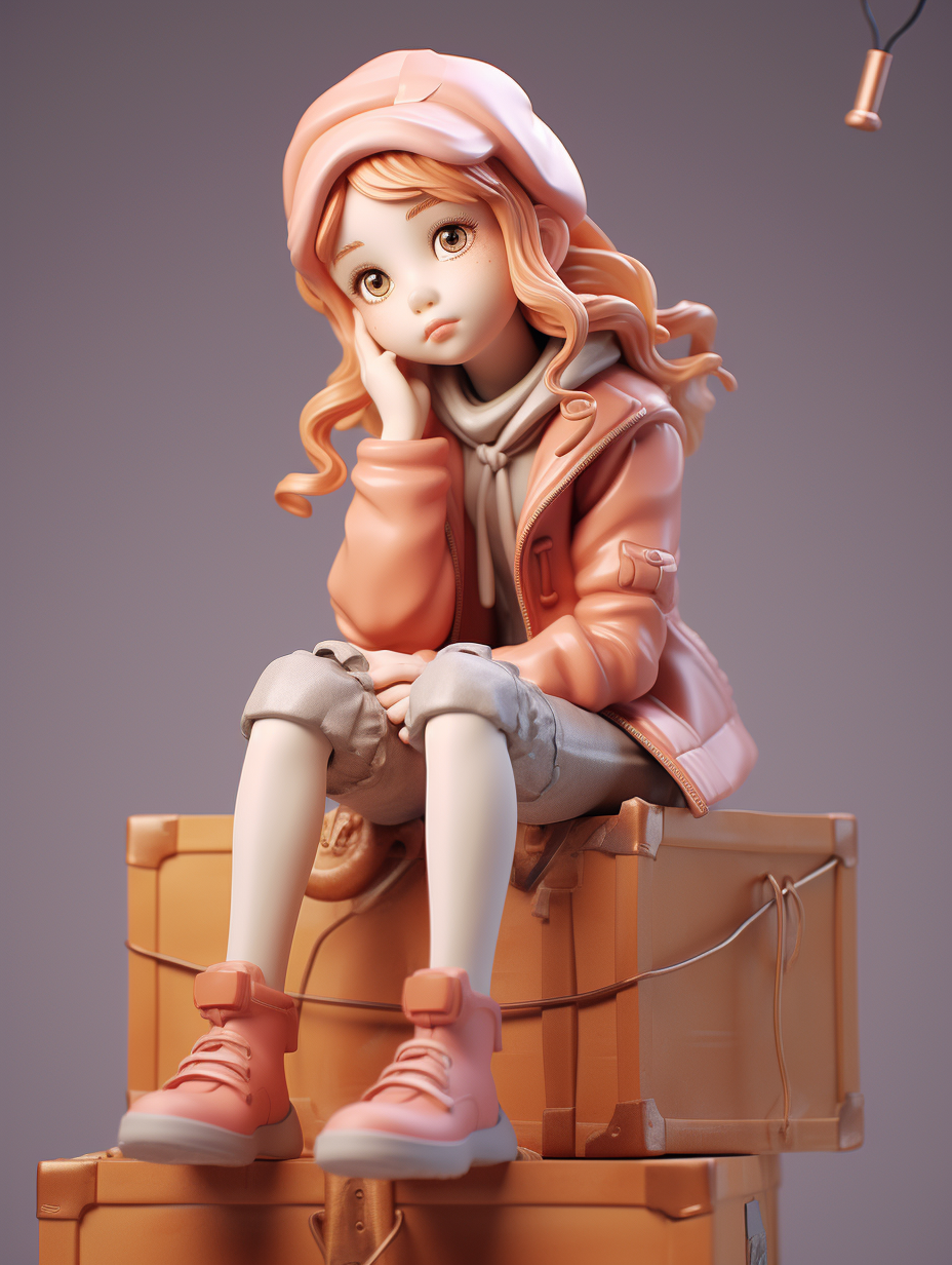 Cute anime girl on box figurine