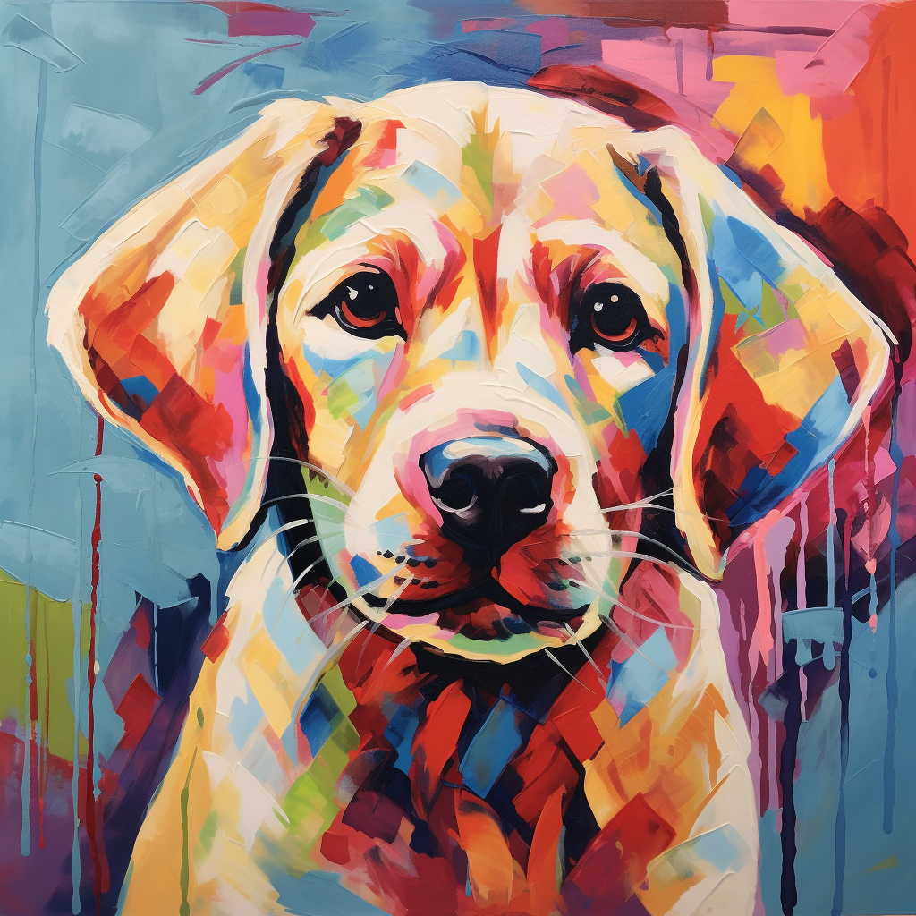 Adorable Labrador puppy creating art