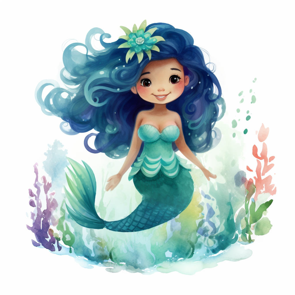 Whimsical Native American Child Mermaid Clipart