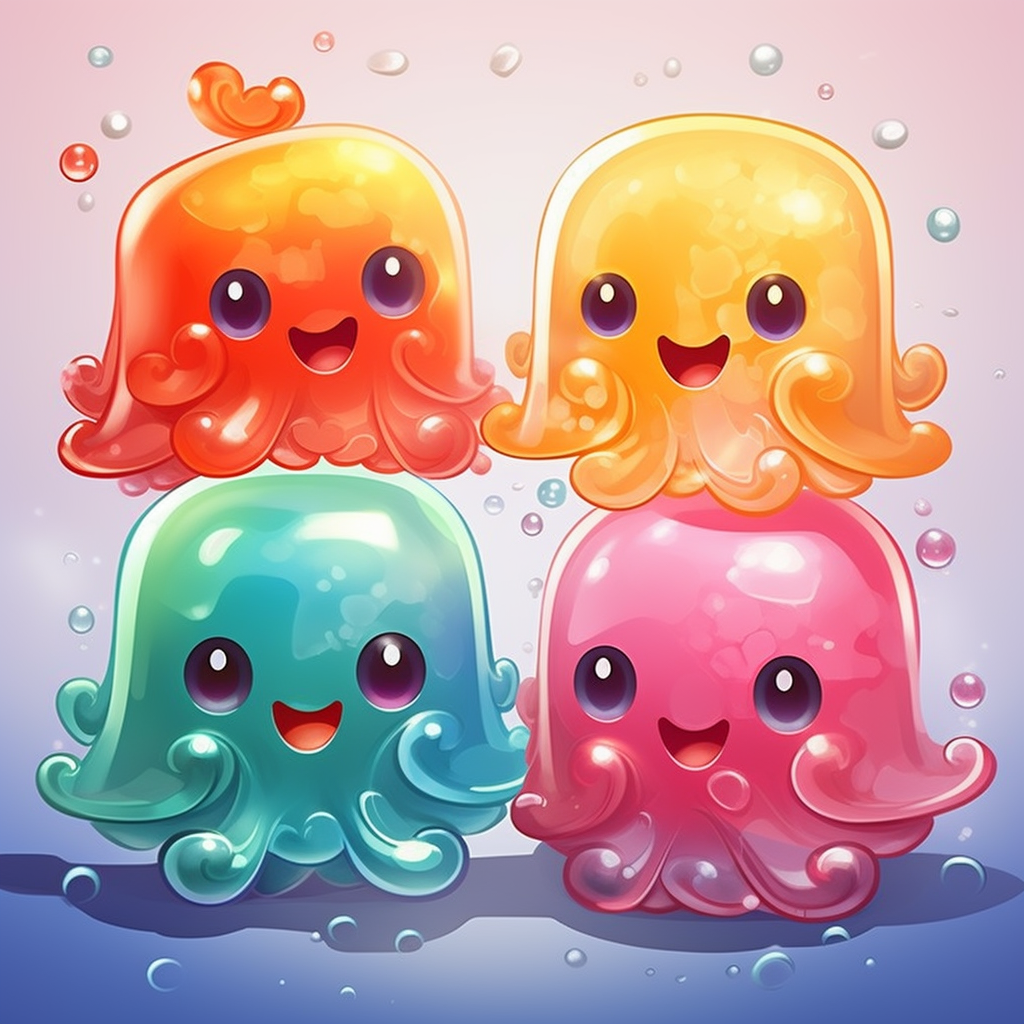 Colorful jelly mascots for puzzle game