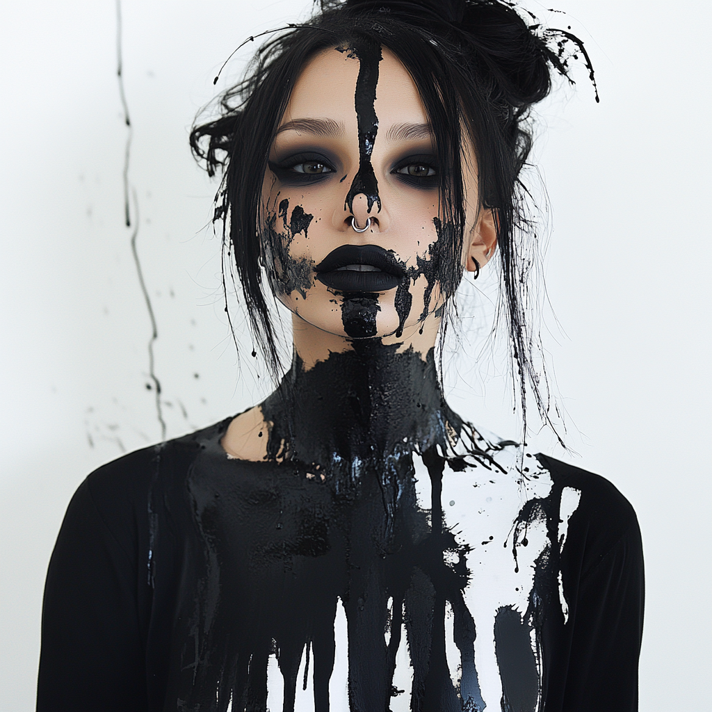 Woman with black paint and piercing