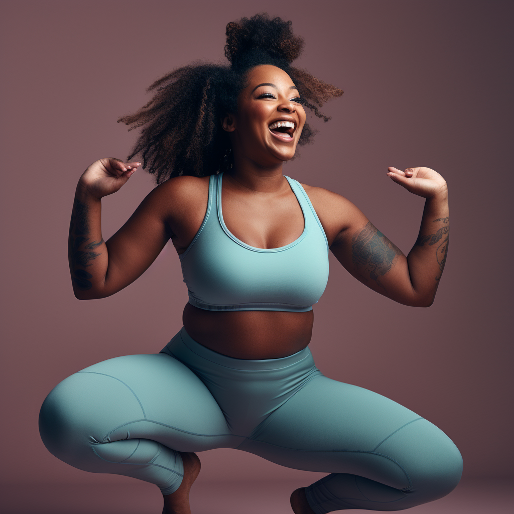 Smiling black woman in yoga pose