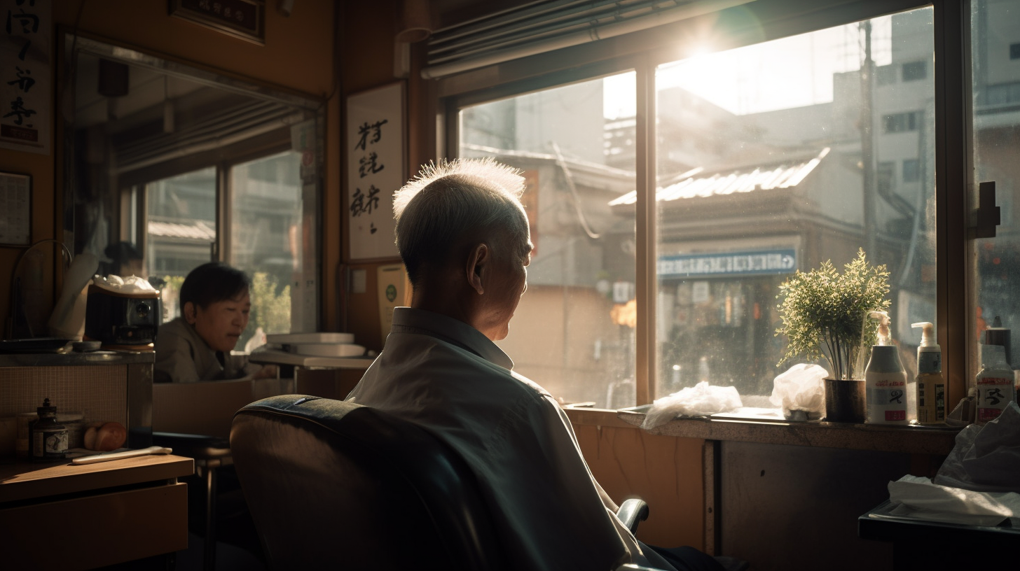 Man chatting with barber during haircut