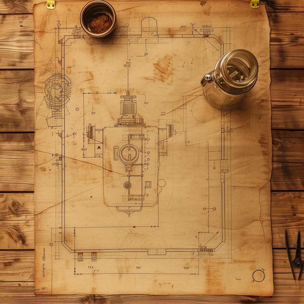 Cheburashka Interior Blueprint on Wooden Table