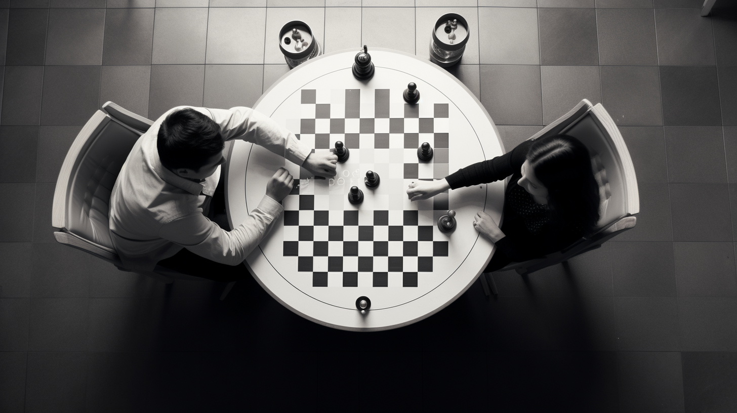 Two people playing checkers game