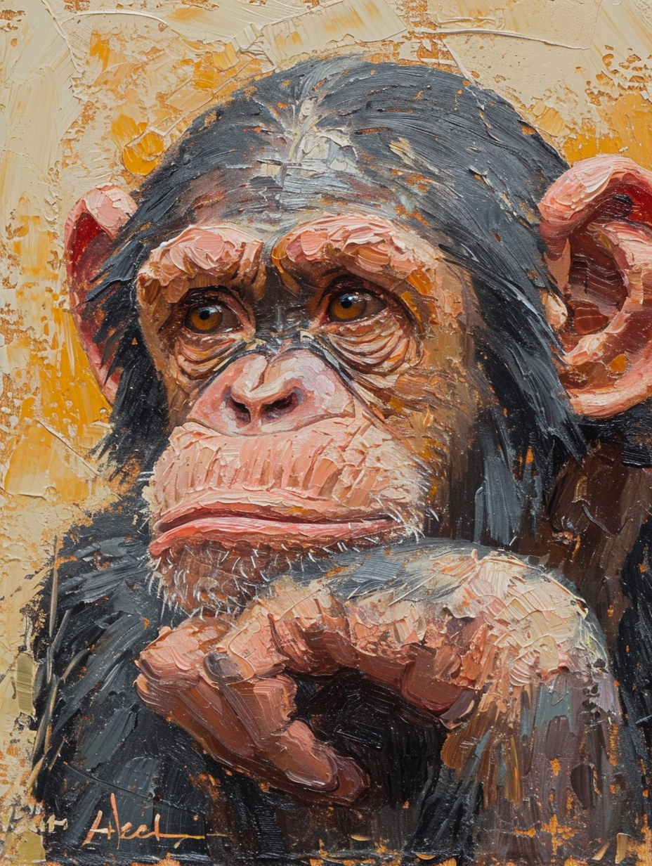 Cheeky chimpanzee oil painting artwork