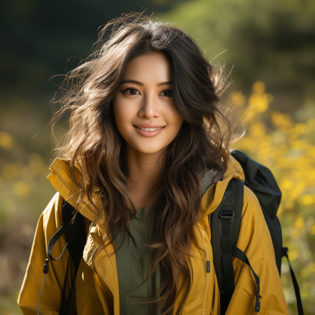 Cheerful Asian woman in nature