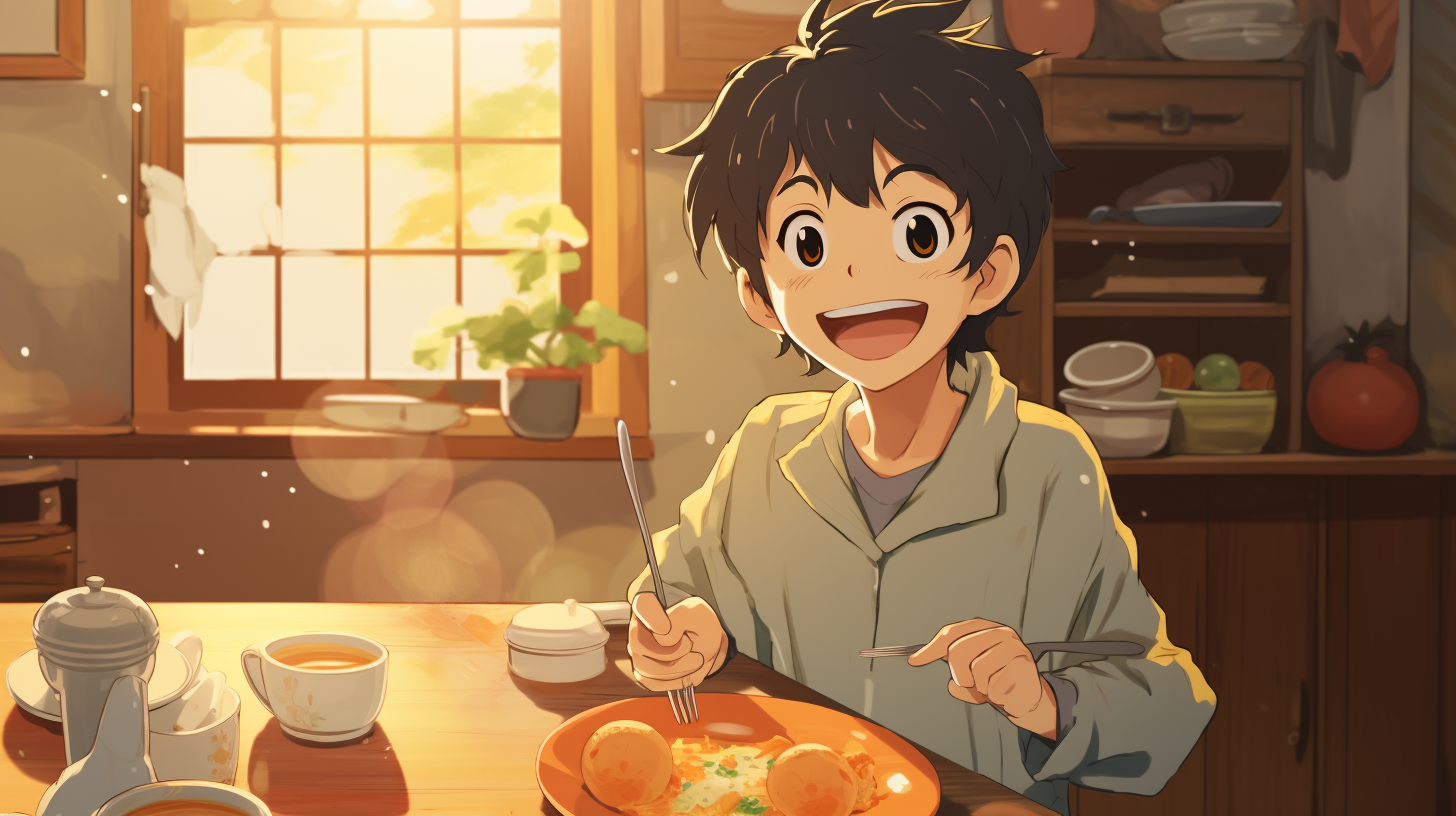 Elementary school boy enjoying breakfast