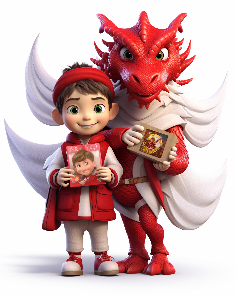 Boy and Girl Holding Red Envelopes in Dragon Costume