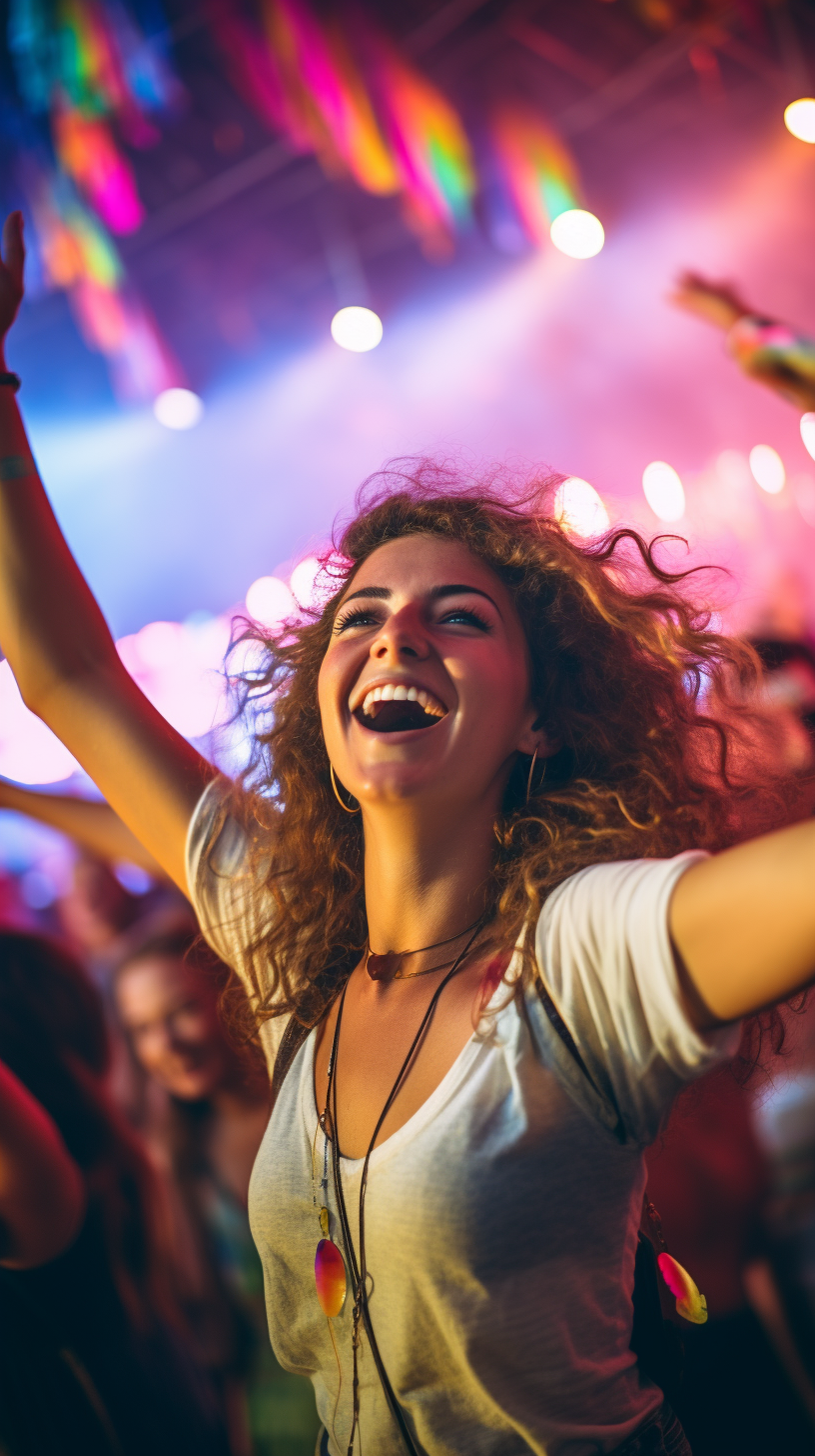 Energetic Crowd Dancing in Colorful Summer