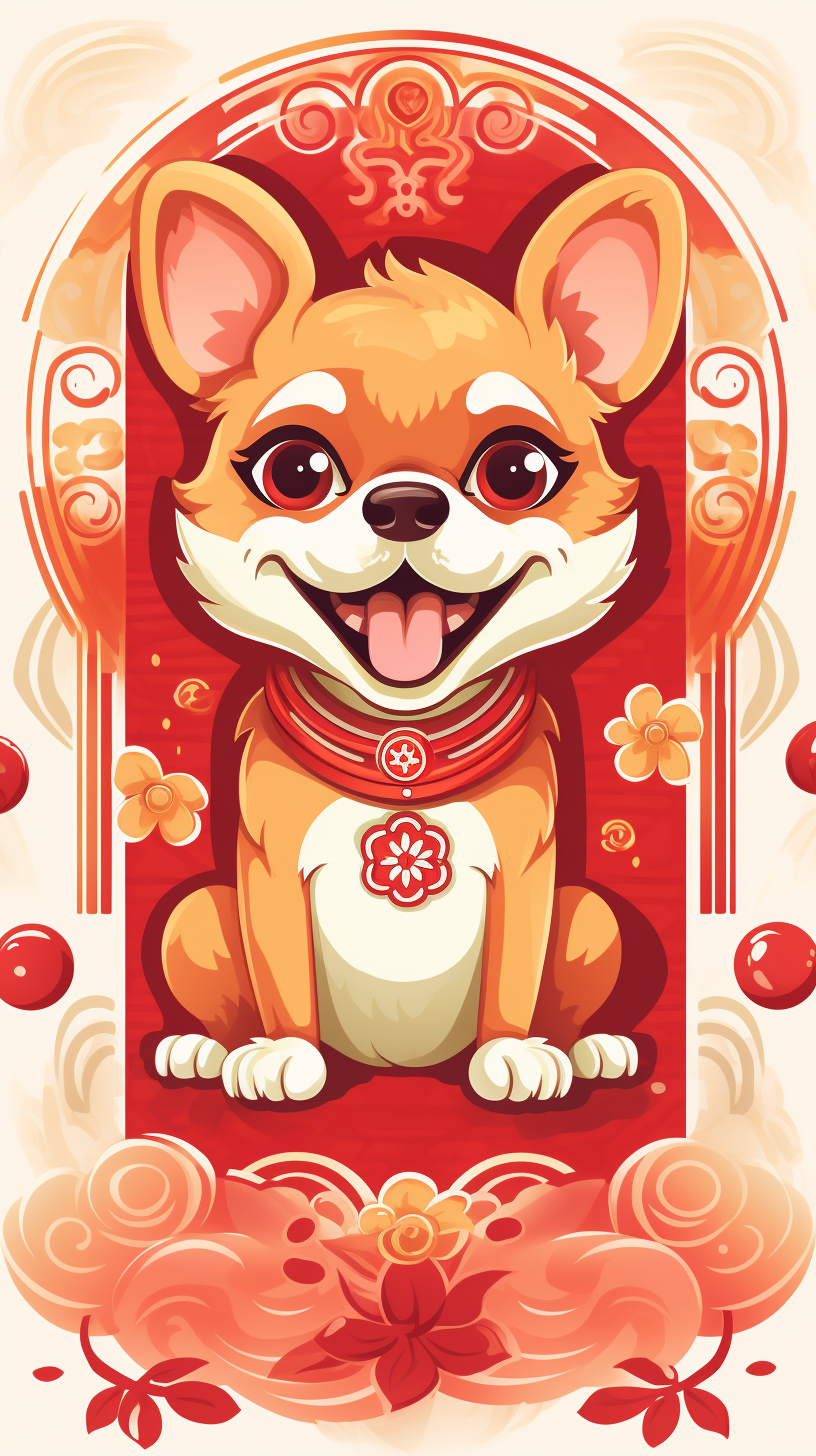 Cartoon dog holding Chinese New Year scroll