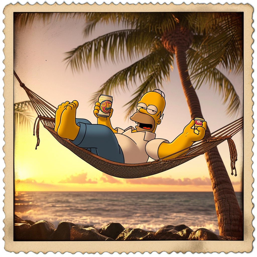 cheerful man lounging on hammock at sunset beach