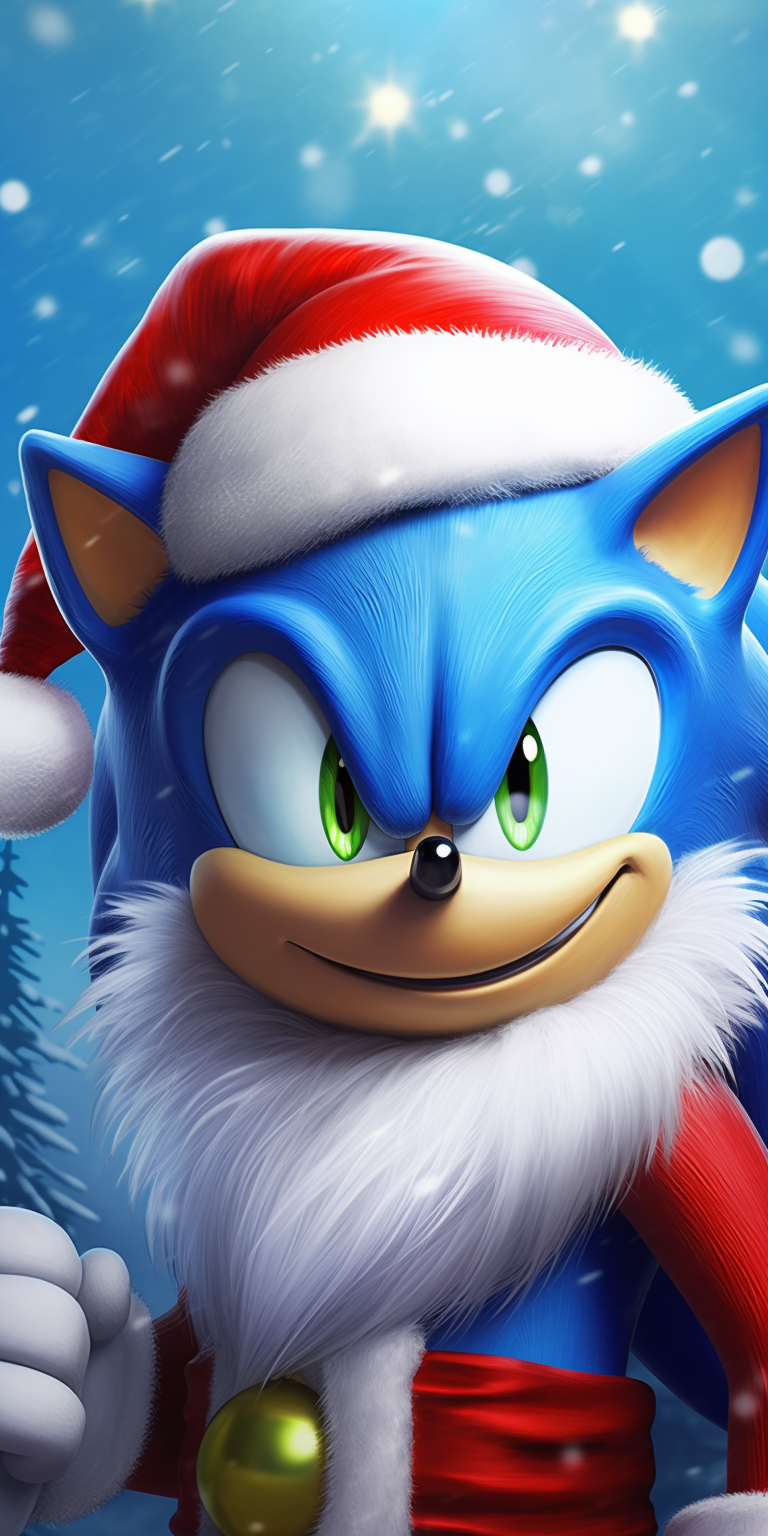 Cheerful Sonic enjoying Christmas festivities